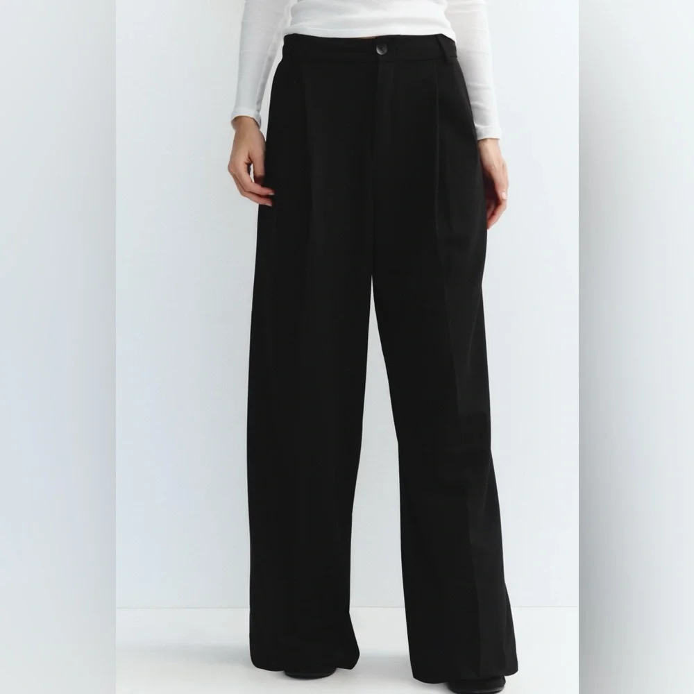 Zara High Waisted Black Wide-Leg Pants Size XL NWOT